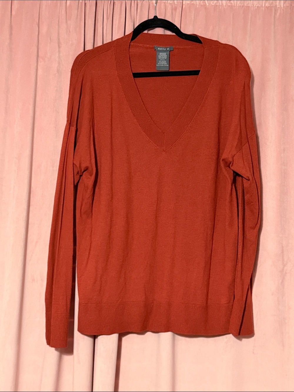 Matty M Women's V-Neck Sweater in Rust Orange